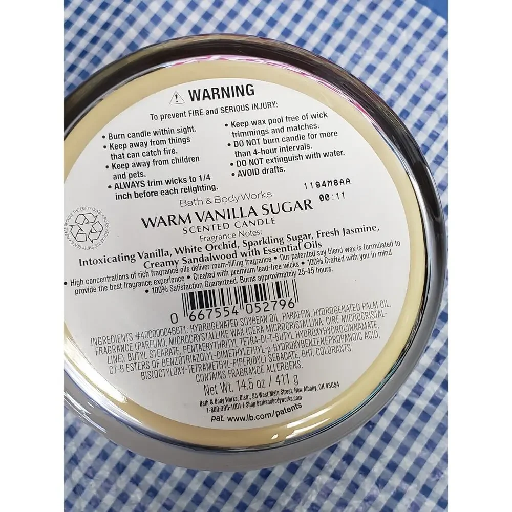 BBW Warm Vanilla Sugar Large 3 Wick Candle Home Fragrance Decor - Picture 2 of 2
